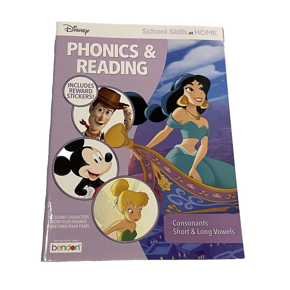 disney school skills home phonics & reading with stickers bendon